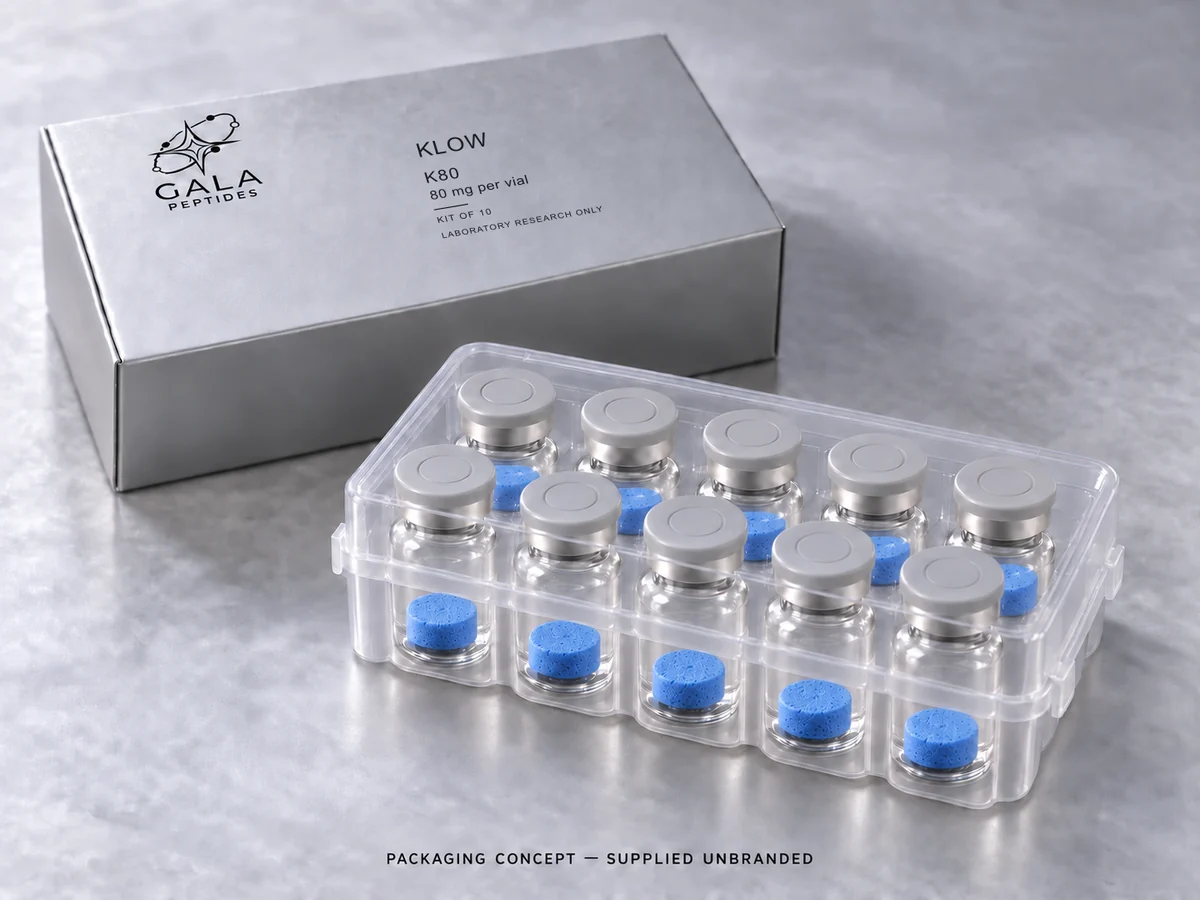 Klow 80 mg per vial, K80, Gala kit packaging concept with 10 unbranded vials; actual parcel supplied unbranded